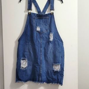 Denim distressed overall dress